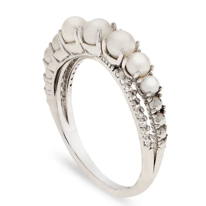 Cultured Freshwater Pearl and White Topaz Crossover Ring in Sterling Silver Goldia Rings Cultured Freshwater Pearl and White Topaz Crossover Ring in Sterling Silver Goldia Rings