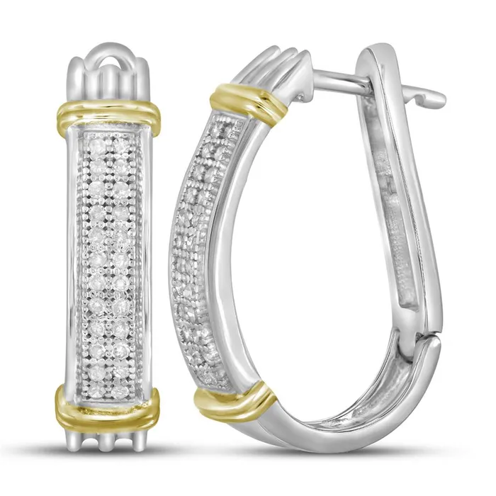 Earrings 10kt Twotone Gold Round Diamond Oblong Double Row Hoop Earrings 16 Cttw gndatlanta Earrings 10kt Twotone Gold Round Diamond Oblong Double Row Hoop Earrings 16 Cttw gndatlanta
