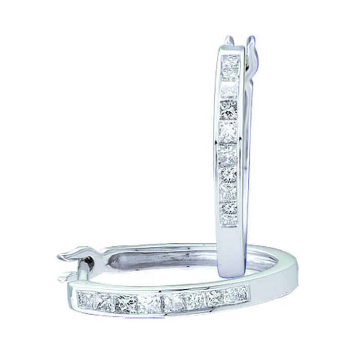 Earrings 14k White Gold Princess Diamond Slender Hoop Earrings 13 Cttw gndatlanta Earrings 14k White Gold Princess Diamond Slender Hoop Earrings 13 Cttw gndatlanta