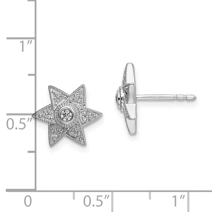 Earrings 14k White Gold Real Diamond Six Pointed Star Post Earrings Goldia
