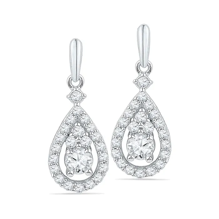 Earrings 14k White Gold Round Diamond Solitaire Teardrop Frame Dangle Earrings 12 Cttw gndatlanta Earrings 14k White Gold Round Diamond Solitaire Teardrop Frame Dangle Earrings 12 Cttw gndatlanta