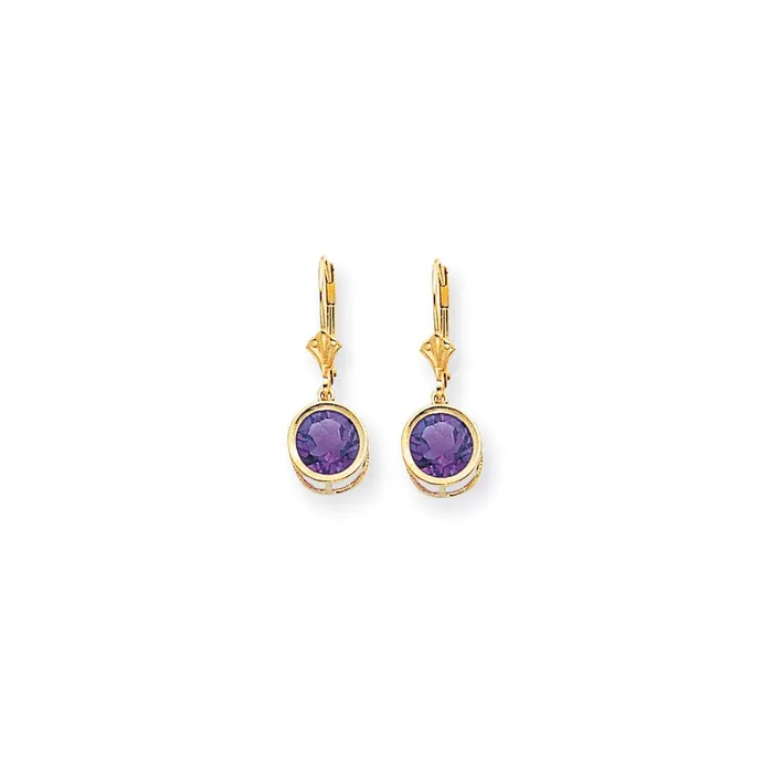 Earrings 14k Yellow Gold 8mm Amethyst Leverback Earrings Goldia