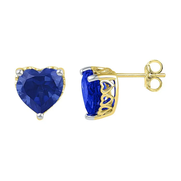 Earrings gndatlanta 10k Yellow Gold Created Blue Sapphire Heart Stud Earrings 7 Cttw Earrings gndatlanta 10k Yellow Gold Created Blue Sapphire Heart Stud Earrings 7 Cttw