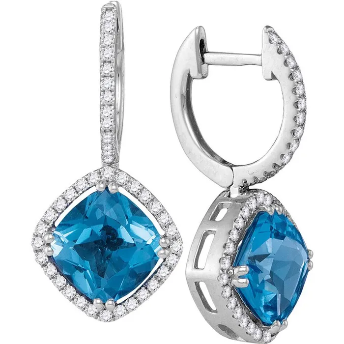 Earrings gndatlanta 14k White Gold Cushion Natural Blue Topaz Diamond Dangle Earrings 512 Cttw Earrings gndatlanta 14k White Gold Cushion Natural Blue Topaz Diamond Dangle Earrings 512 Cttw