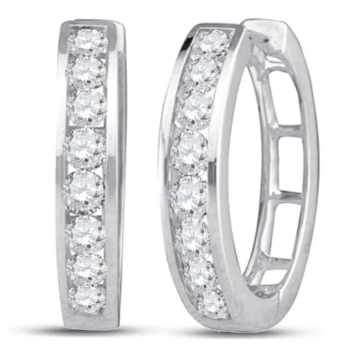 Earrings gndatlanta 14k White Gold Round Diamond Hoop Earrings 12 Cttw