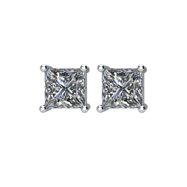 Earrings Goldia 150 CTW PrincessCut Diamond Stud Earrings in 14k White Gold