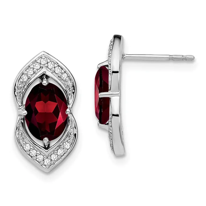 Earrings Goldia 14k White Gold Garnet and Real Diamond Post Earrings