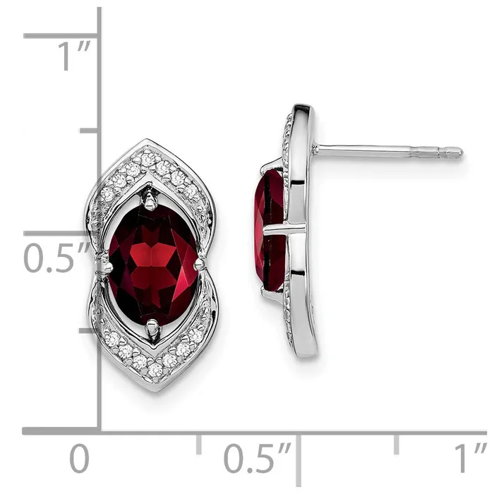 Earrings Goldia 14k White Gold Garnet and Real Diamond Post Earrings