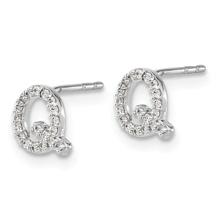 Earrings Goldia 14K White Gold Lab Grown VSSI G Diamond Letter Q Initial Post Earrings
