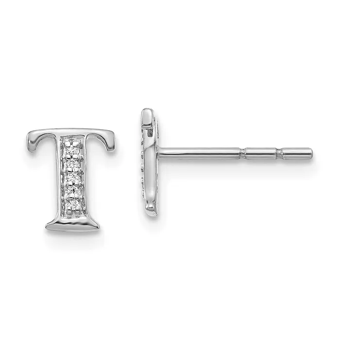 Earrings Goldia 14k White Gold Real Diamond Initial T Earrings