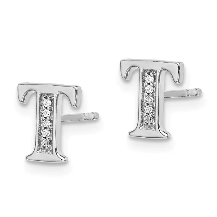 Earrings Goldia 14k White Gold Real Diamond Initial T Earrings