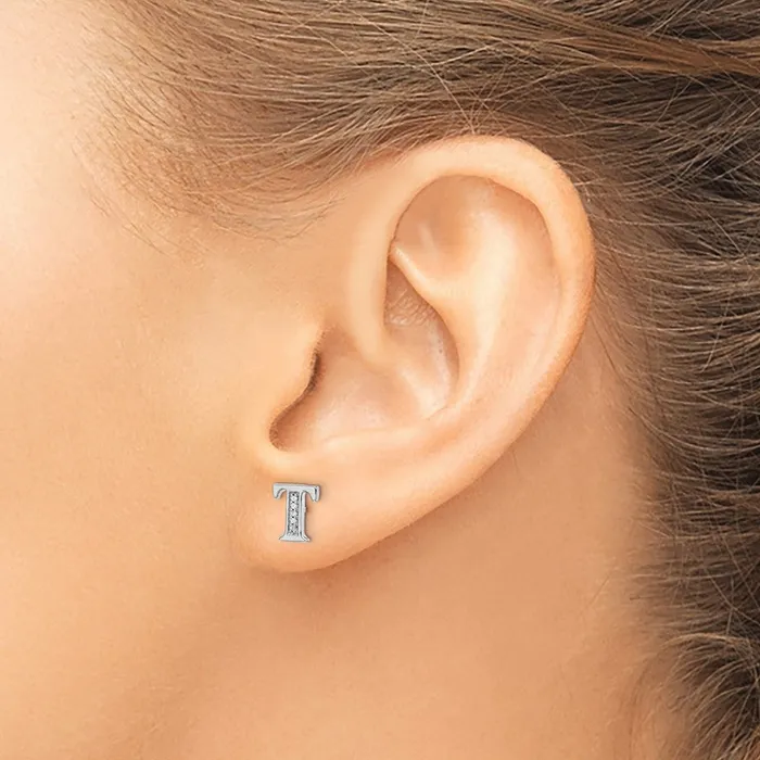 Earrings Goldia 14k White Gold Real Diamond Initial T Earrings