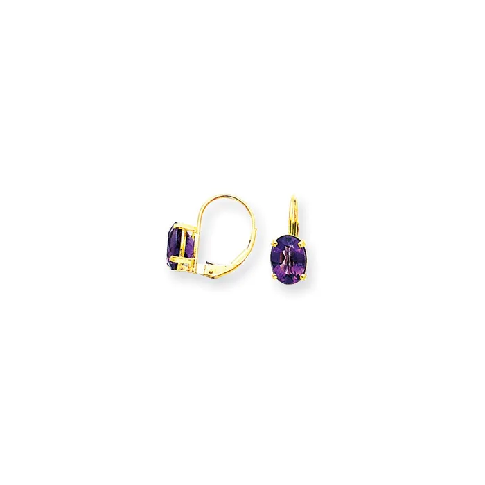 Earrings Goldia 14k Yellow Gold 8x6mm Oval Amethyst Checker leverback Earrings Earrings Goldia 14k Yellow Gold 8x6mm Oval Amethyst Checker leverback Earrings