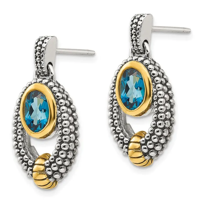 Earrings Goldia Shey Couture Sterling Silver Goldtone Flash Goldplated Antiqued Oval Bezel London Blue Topaz Post Dangle Earrings
