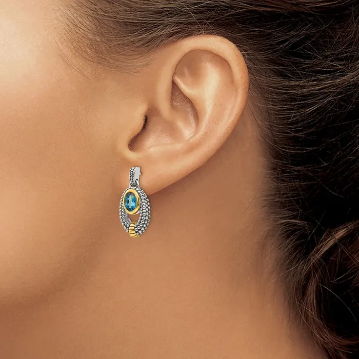 Earrings Goldia Shey Couture Sterling Silver Goldtone Flash Goldplated Antiqued Oval Bezel London Blue Topaz Post Dangle Earrings