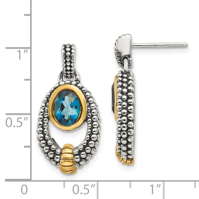 Earrings Goldia Shey Couture Sterling Silver Goldtone Flash Goldplated Antiqued Oval Bezel London Blue Topaz Post Dangle Earrings