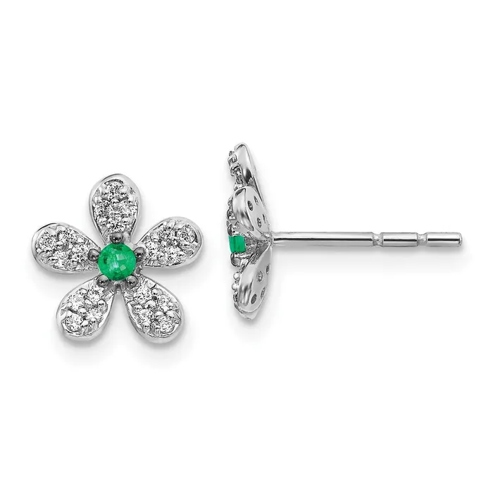 Earrings Goldia Solid 14k White Gold Simulated CZ and Emerald Earrings