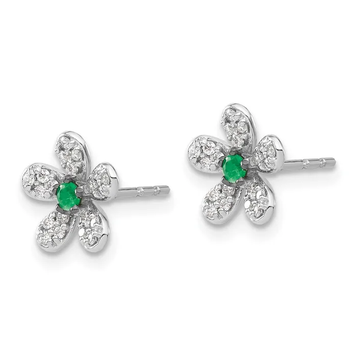Earrings Goldia Solid 14k White Gold Simulated CZ and Emerald Earrings