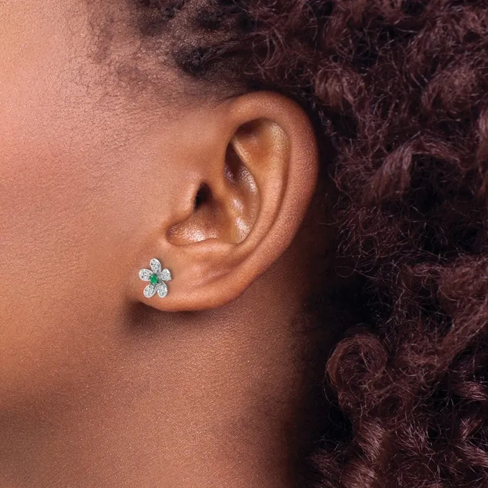 Earrings Goldia Solid 14k White Gold Simulated CZ and Emerald Earrings