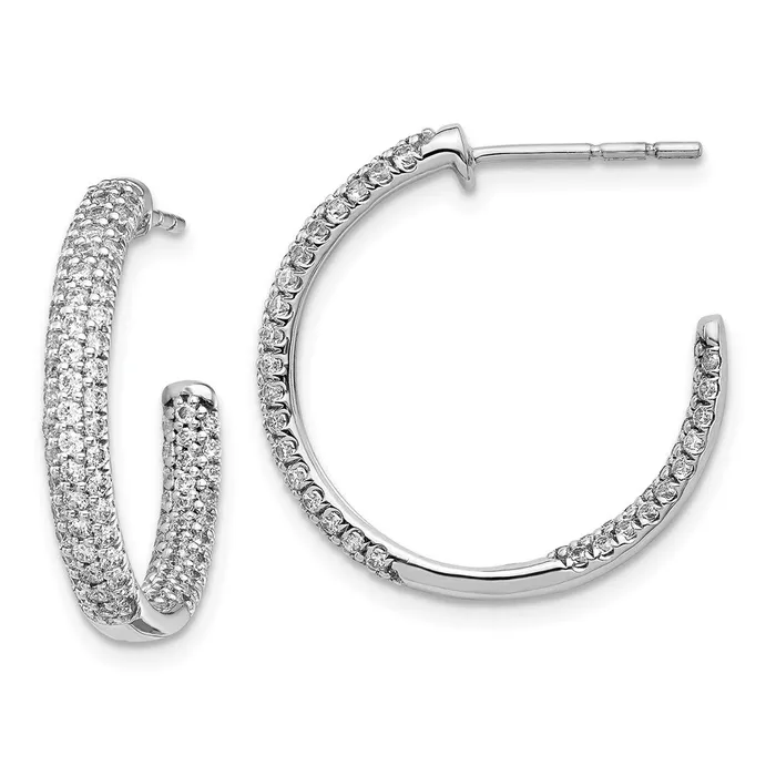 Earrings Goldia Solid 14k White Gold Simulated CZ InOut Hoop Post Earrings