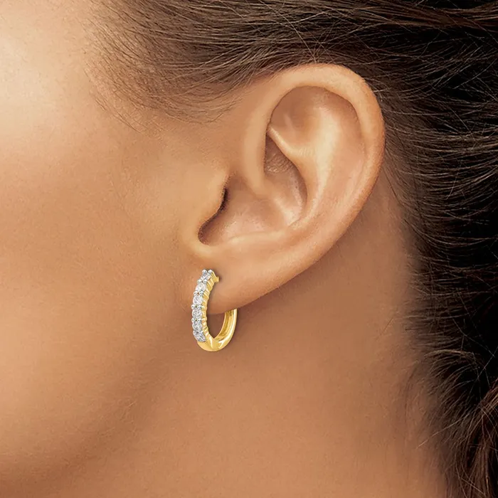 Earrings Goldia Solid 14k Yellow Gold Simulated CZ Hinged Hoop Earrings