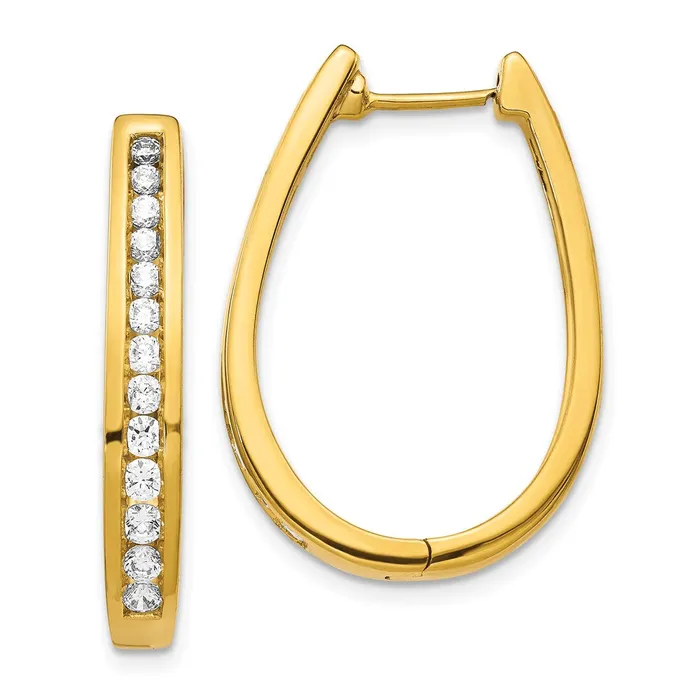 Earrings Goldia Solid 14k Yellow Gold Simulated CZ Oval Hinged Hoop Earrings