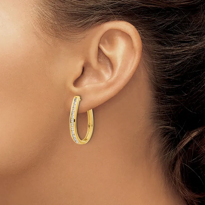 Earrings Goldia Solid 14k Yellow Gold Simulated CZ Oval Hinged Hoop Earrings