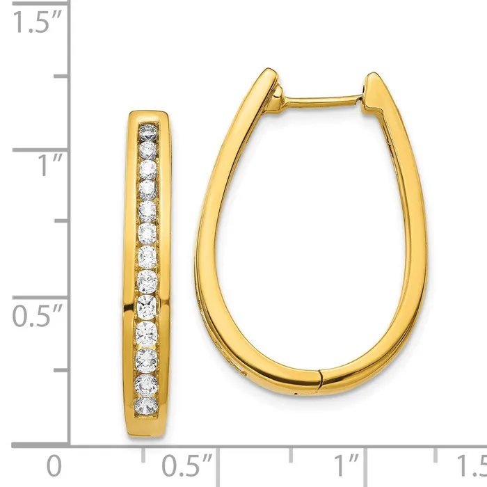 Earrings Goldia Solid 14k Yellow Gold Simulated CZ Oval Hinged Hoop Earrings