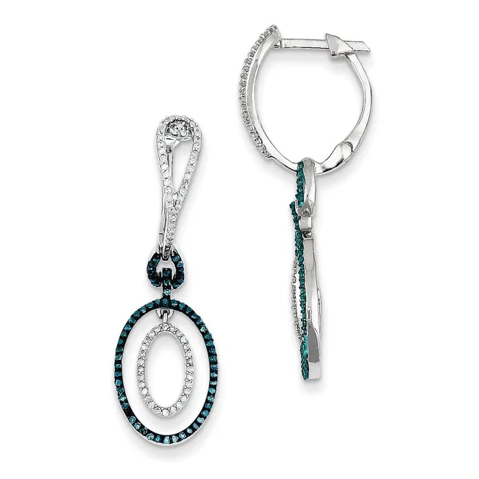 Earrings Goldia Sterling Silver Blue and White Diamond Oval Hinged Hoop Earrings Earrings Goldia Sterling Silver Blue and White Diamond Oval Hinged Hoop Earrings