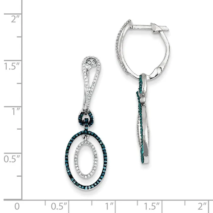 Earrings Goldia Sterling Silver Blue and White Diamond Oval Hinged Hoop Earrings
