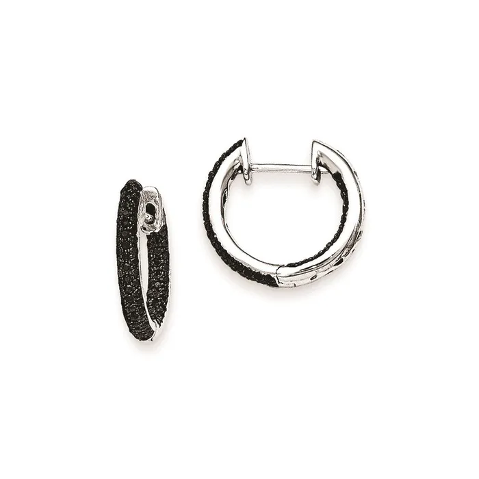 Earrings Solid 14k White Gold BlacK Simulated CZ Hinged Hoop Earrings Goldia Earrings Solid 14k White Gold BlacK Simulated CZ Hinged Hoop Earrings Goldia