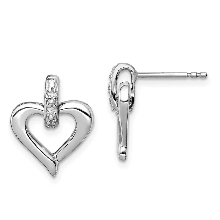 Earrings Sterling Silver Rhodium Heart wDiamond Earrings Goldia