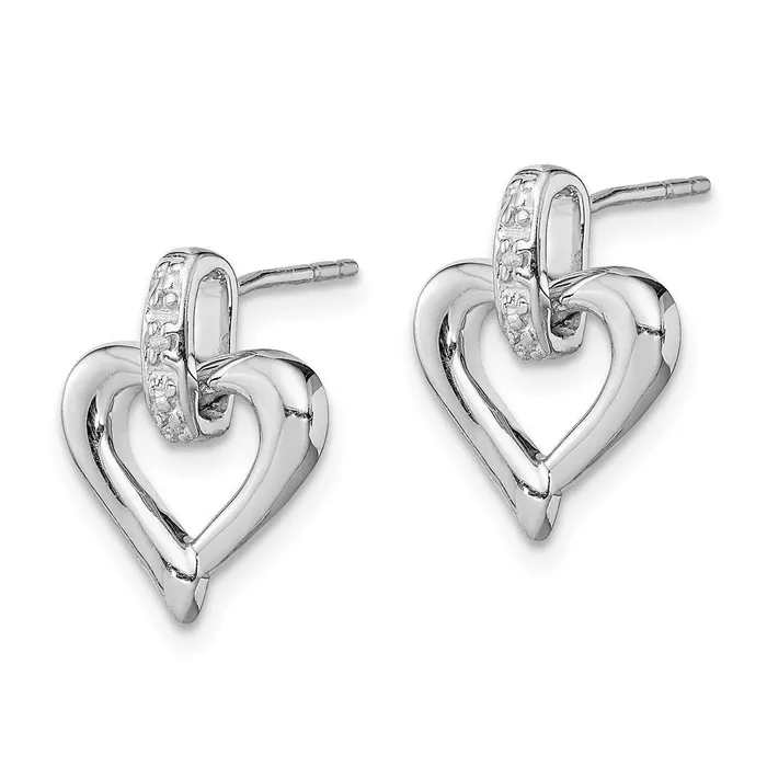 Earrings Sterling Silver Rhodium Heart wDiamond Earrings Goldia