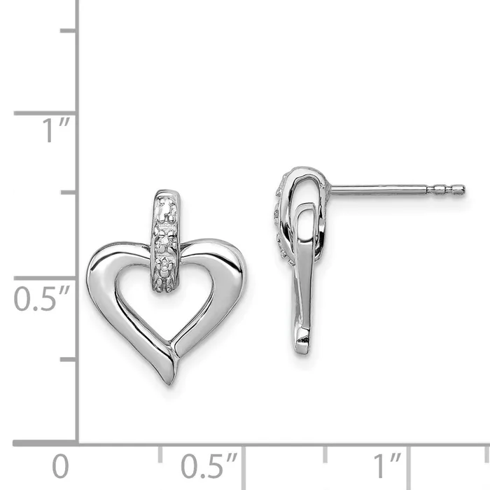 Earrings Sterling Silver Rhodium Heart wDiamond Earrings Goldia