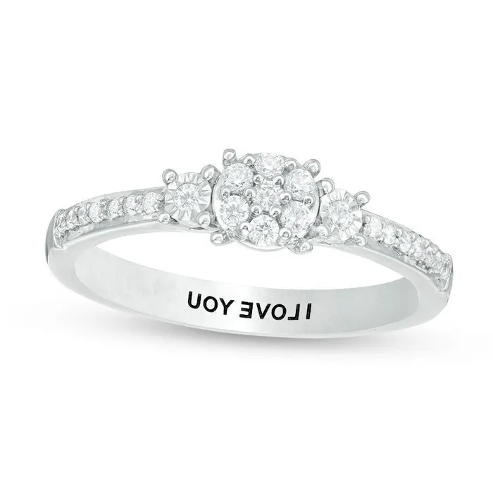Engravable 020 CT TW Composite Natural Diamond Three Stone Promise Ring in Sterling Silver 1 Line Goldia Rings Engravable 020 CT TW Composite Natural Diamond Three Stone Promise Ring in Sterling Silver 1 Line Goldia Rings