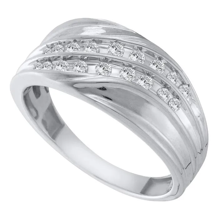 gndatlanta 14k White Gold Round Diamond Diagonal Double Row Wedding Band 13 Cttw Rings gndatlanta 14k White Gold Round Diamond Diagonal Double Row Wedding Band 13 Cttw Rings