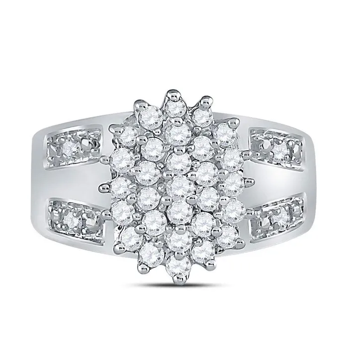 gndatlanta 14k White Gold Round Diamond Oval Cluster Ring 12 Cttw Rings gndatlanta 14k White Gold Round Diamond Oval Cluster Ring 12 Cttw Rings