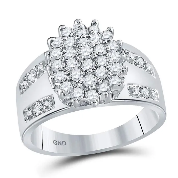 gndatlanta 14k White Gold Round Diamond Oval Cluster Ring 12 Cttw Rings