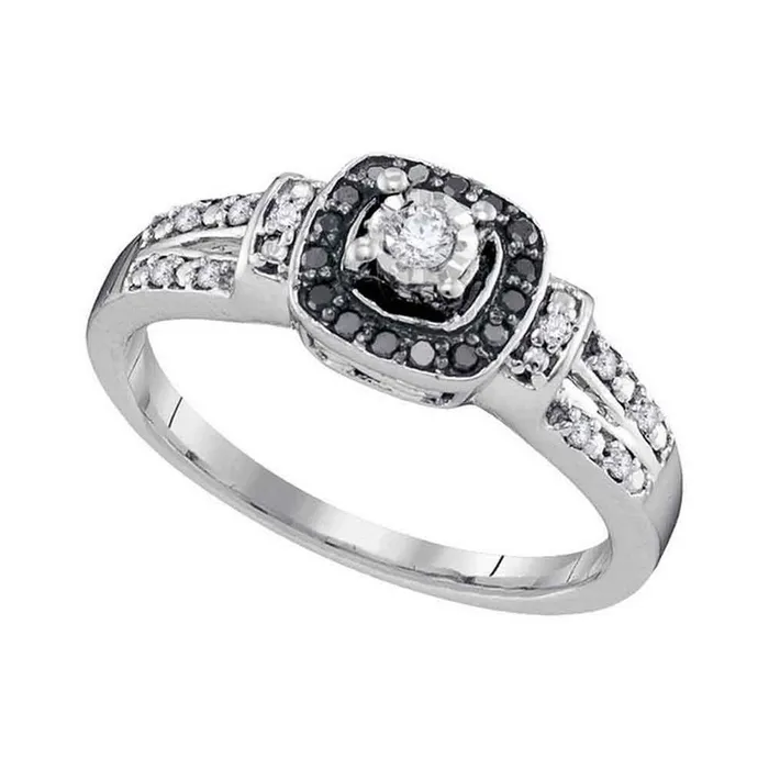 gndatlanta 14k White Gold Round Diamond Solitaire Black Ring 15 Cttw Rings
