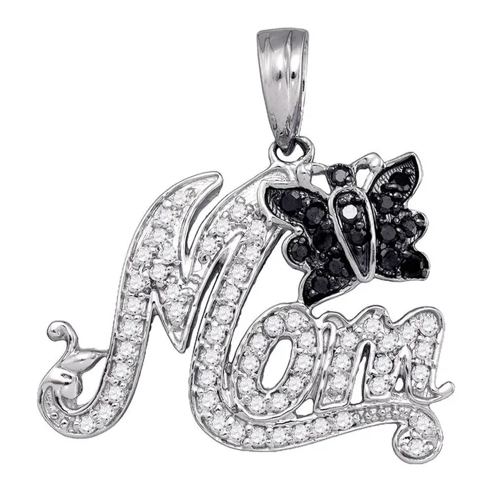 gndatlanta Necklaces 14k White Gold Round Black Diamond Butterfly Mom Pendant 14 Cttw gndatlanta Necklaces 14k White Gold Round Black Diamond Butterfly Mom Pendant 14 Cttw