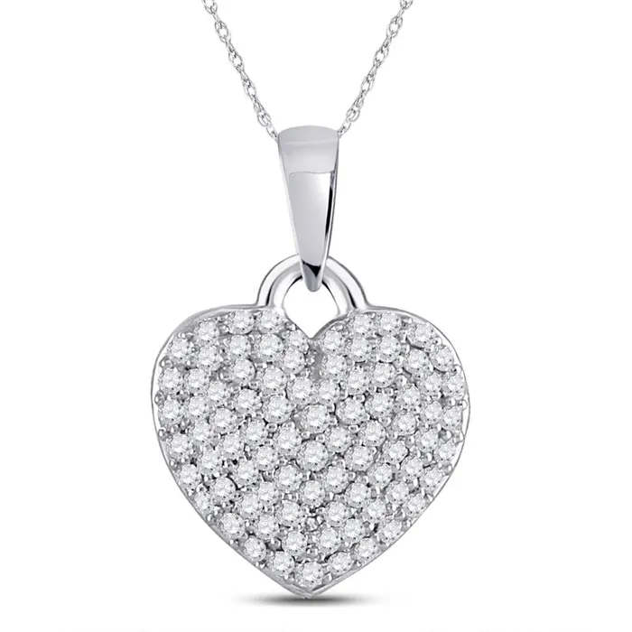 gndatlanta Necklaces 14k White Gold Round Diamond Fashion Heart Pendant 38 Cttw