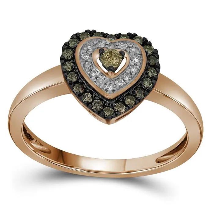 gndatlanta Rings 10k Rose Gold Round Brown Diamond Heart Ring 14 Cttw