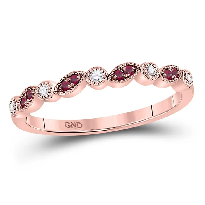 gndatlanta Rings 10k Rose Gold Round Ruby Diamond Marquise Dot Stackable Band Ring 18 Cttw