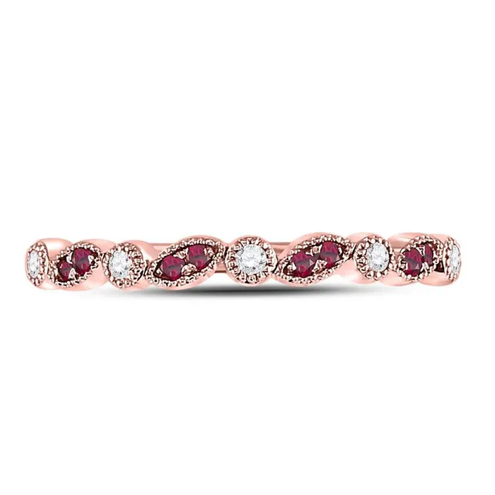 gndatlanta Rings 10k Rose Gold Round Ruby Diamond Marquise Dot Stackable Band Ring 18 Cttw