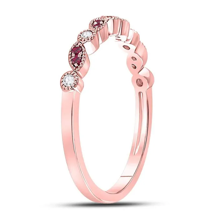gndatlanta Rings 10k Rose Gold Round Ruby Diamond Marquise Dot Stackable Band Ring 18 Cttw
