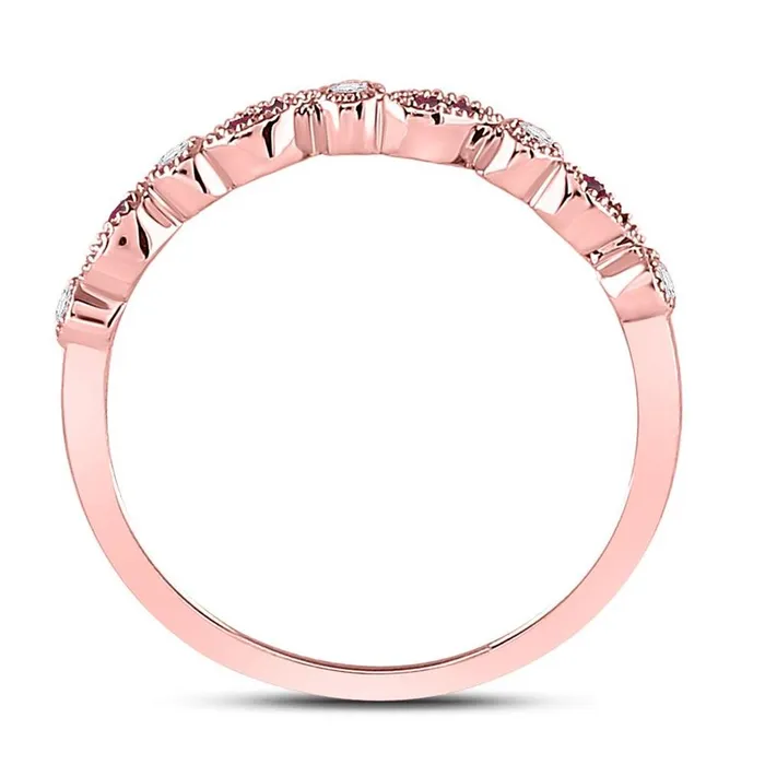 gndatlanta Rings 10k Rose Gold Round Ruby Diamond Marquise Dot Stackable Band Ring 18 Cttw