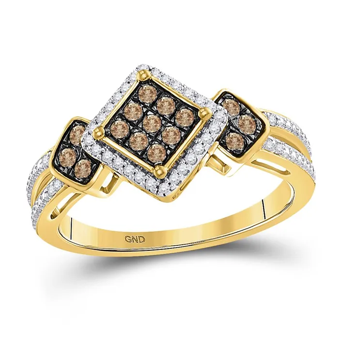 gndatlanta Rings 10k Yellow Gold Round Brown Diamond Offset Square Ring 13 Cttw gndatlanta Rings 10k Yellow Gold Round Brown Diamond Offset Square Ring 13 Cttw