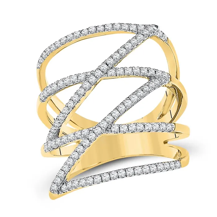 gndatlanta Rings 10k Yellow Gold Round Diamond Crossover Strand Fashion Band Ring 12 Cttw gndatlanta Rings 10k Yellow Gold Round Diamond Crossover Strand Fashion Band Ring 12 Cttw