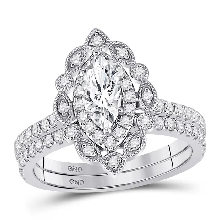 gndatlanta Rings 14k White Gold Marquise Diamond Bridal Wedding Ring Set 114 Cttw Certified gndatlanta Rings 14k White Gold Marquise Diamond Bridal Wedding Ring Set 114 Cttw Certified