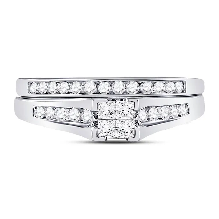 gndatlanta Rings 14k White Gold Princess Diamond Bridal Wedding Ring Set 12 Cttw